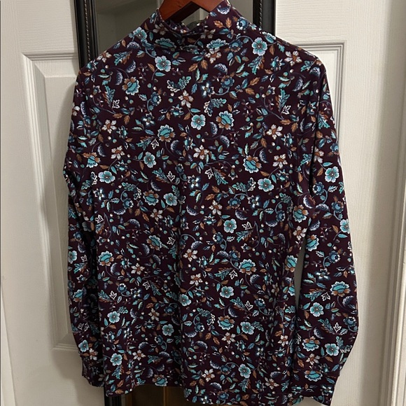 Lands' End Tops - Like NEW Lands' End mockneck Long Sleeve deep dark burgundy floral shirt